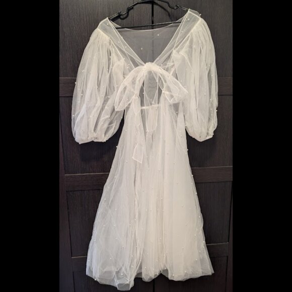 Custom Wedding Dress, Fits like X-Large, Sheer Pearl Overlay with Liner - Picture 2 of 4